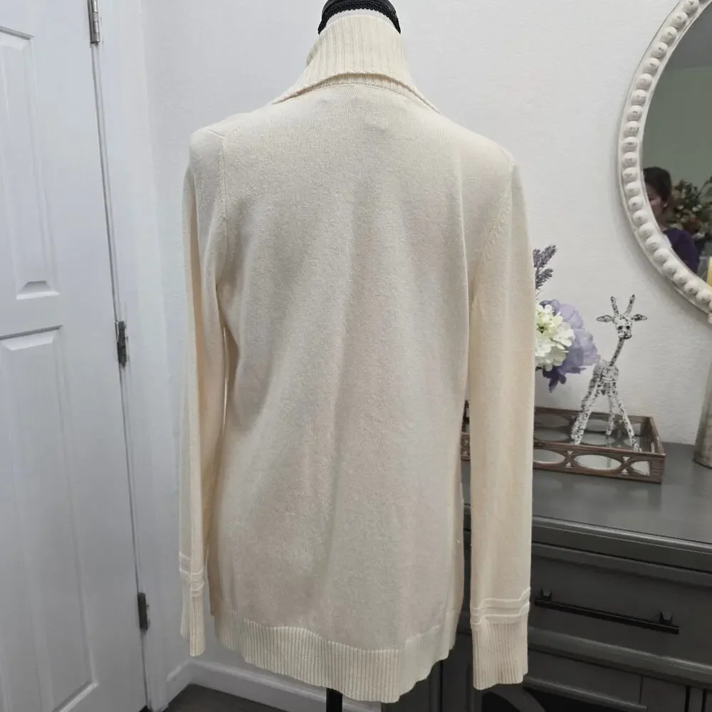 Women's Cream Wool Cashmere Shawl Collar Cardigan Sweater S Luxe Cozy Soft Girl - Picture 7 of 8